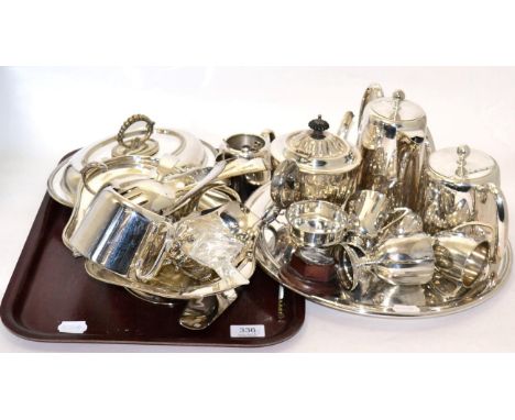 Four small silver trophy cups, and a quantity of assorted silver plate including breakfast dish, basket, tea service etc 11oz