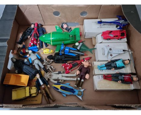 A box of vintage toys to include Star Wars, Captain Scarlett, Thunderbirds etc.