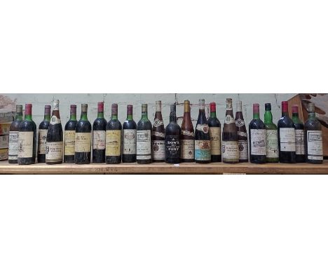 Collection of vintage alcoholic beverages - 22 bottles to include vintage wine, Dow's 1964 port bottle, various French brande