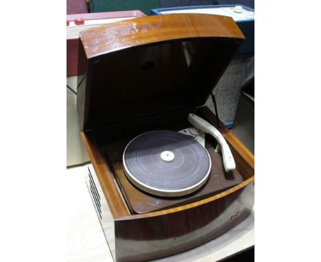 A PYE black 4 speed eletric gramophone and two vintage gramophones; HMV &amp; Philco. 