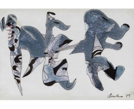 20th century Spanish school.Untitled, 1989.Mixed media on paper.It has a frame with important deteriorations.Signed Anselmo a