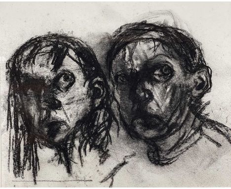 ‡ SHANI RHYS JAMES MBE charcoal on paper - two head drawings of the artist, entitled 'Facing the Self', unsigned, dated 1997D