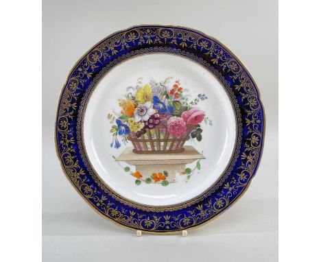 SWANSEA OR COALPORT PORCELAIN PLATE FROM THE LYSAGHT SERVICE circa 1820 with lobed rim, fully painted by Henry Morris with a 