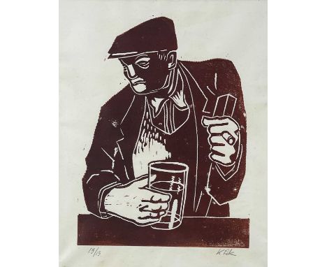 ‡ KAREL LEK limited edition (13/13) print - seated male with pint glass and cigarette, signed in pencilDimensions: 33 x 26cms