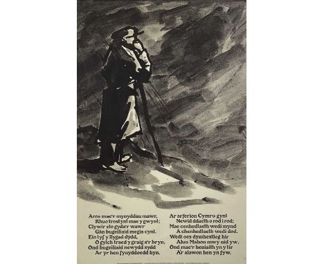 ‡ SIR KYFFIN WILLIAMS RA original run poster - standing farmer leaning on stick with poetry by John 'Ceiriog' Hughes (1832-18