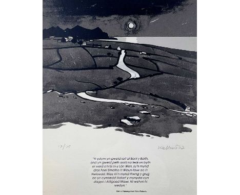 ‡ SIR KYFFIN WILLIAMS RA limited edition (13/75) print - Caernarfonshire coast with the rivals at moonlight and seven-line po