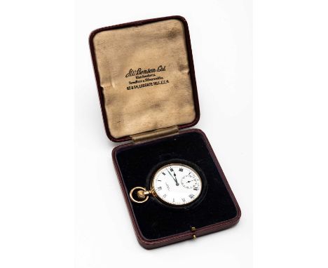 J.W. BENSON 9CT GOLD OPEN FACED POCKET WATCH, c. 1938, case no. 650733, 15 jewel frosted gilt finished Swiss lever movement, 