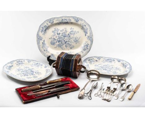 ASSORTED SILVER, ELECTROPLATE &amp; CERAMICS, to include pair George V tablespoons, six various antique silver teaspoons, pla