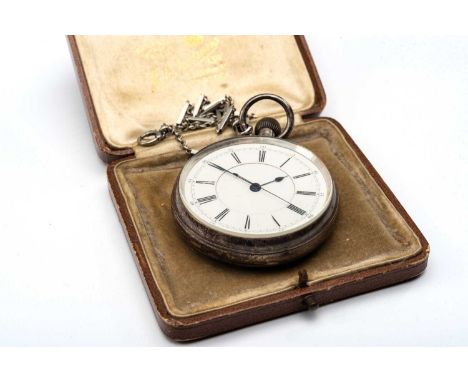 SILVER LEVER CENTRE SECONDS CHRONOGRAPH POCKET WATCH, London 1888, 3/4 plate frosted movement, No.87268, white enamel dial wi