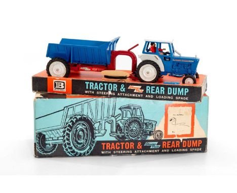 BRITAINS BOXED 9630 FORD FORCE 5000 TRACTOR & SHAWNEE POOLE REAR DUMP, tractor cab with blue/white colourway.Comment: VG-E wi