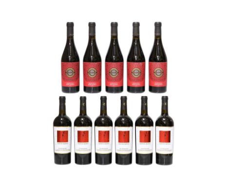 Italian Red Wine: Notte Rossa, Negroamaro, Salento IGP, Italy, 2019, six bottles and Valpolicella Ripasso, Vivaldi, Veneto, I