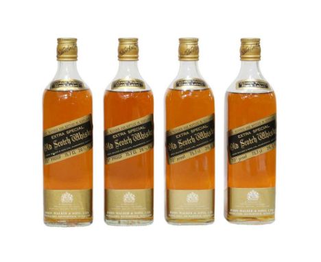Johnnie Walker, Black Label, Old Scotch Whisky, 1970s bottling, 70 proof, 26 2/3 fl. ozs, four bottles