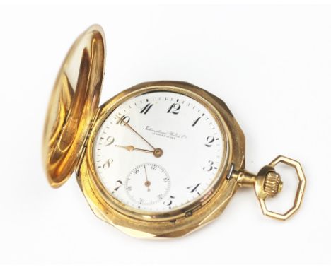 A 14K gold cased, International Watch Company Schaffhausen full hunter pocket watch, the case with engine turned radiating de