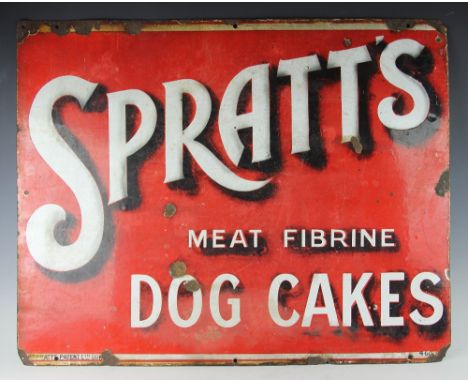 A 'Spratts Meat Fibrine Dog Cakes' enamel sign the white lettering against a red ground, 60cm x 75cm  