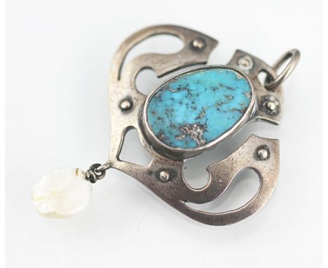 An Art Nouveau pendant circa 1900, by VB & Co, possibly Volmar Bahner, stamped '950' of typical sinuous form set with a  cent