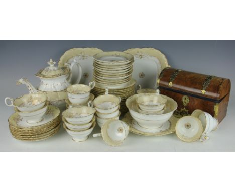 A 19th century Coalport part tea and coffee service, comprising teapot and cover with animal head spout, two large sandwich p