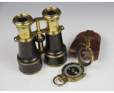 A WWI hand held military marching compass, in a lacquered brass case stamped Verner's pattern, mother of pearl dial within le