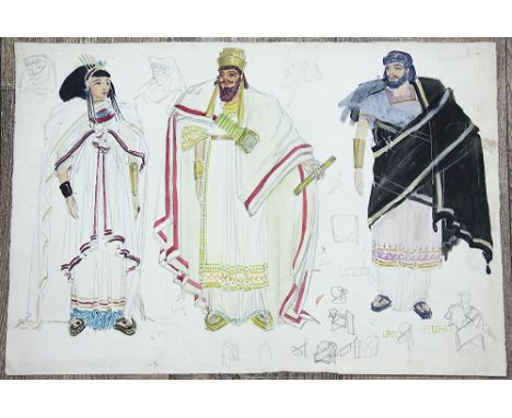 Carl Bonn (1912-1977)Two watercolour and pencil costume designs,Costume designs and sketches of Egyptian figures possibly fro
