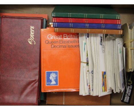 A collection of First Day Covers, block sheets of 20th century stamps and various empty stock books etc (Qty)