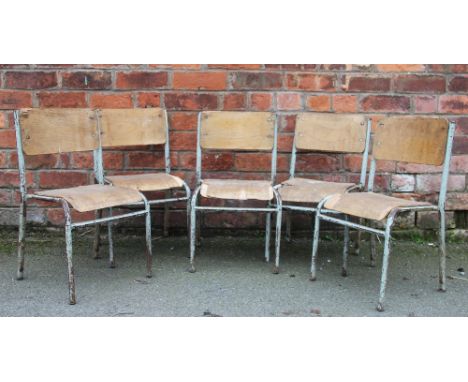 A set of five vintage children's school chairs, with metal frames and bentwood seat, 57cm high (5)