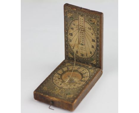 An early 19th century German diptych compass in the manner of David Beringer, with paper mounted wood body, dial signed 'Stoc