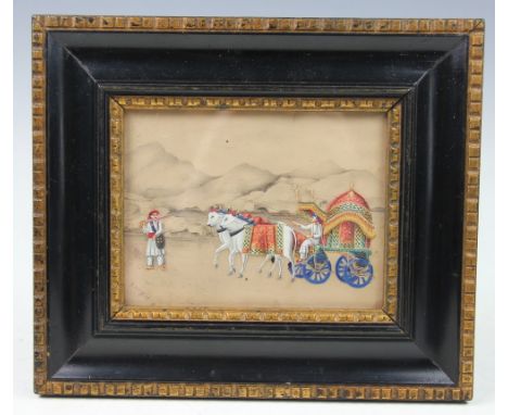 Indian School, Gouache on mica with pencil sketch paper background, Cattle carriage with attendant, Signed 'R Mc B M' and ind