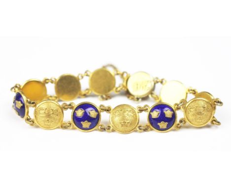 A Swedish Sporrong enamelled bracelet, designed as twelve circular panels each decorated with the three crowns, alternating i