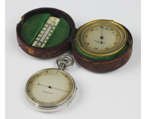 A Victorian 'D. McGregor, Glasgow' walking or pocket barometer, compass and thermometer, within circular fitted case with sha