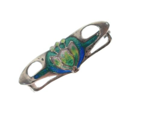 Art Nouveau design silver and enamel bar brooch   Condition: 