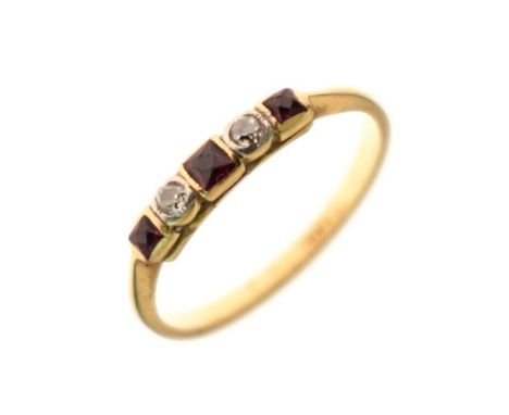 Diamond and ruby ring, the shank stamped 18ct, size O   Condition: 
