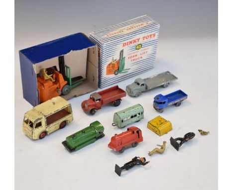 Various Die-cast model cars and other vehicles including; Dinky Fork Lift Truck (401), boxed   Condition: 