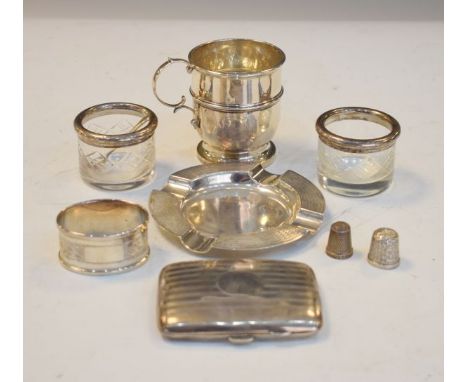 George V engine turned silver ashtray, Birmingham 1924, George V silver christening mug, Birmingham 1926, George VI silver ci