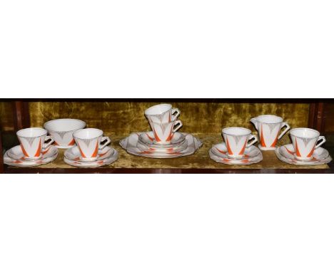Standard China Art Deco design part tea service having gilt and orange decoration   Condition: 