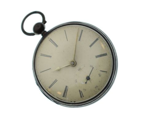 Gentleman's silver cased key wind pocket watch, the off-white enamel dial with Roman numerals and subsidiary seconds dial   C