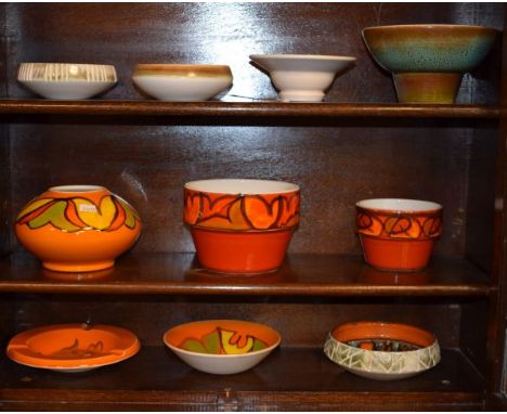 Collection of Poole Delphis range bowls, dishes and vases, 1960's and 1970's period, various paintress marks   Condition: 