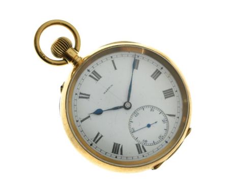 Gentleman's 18ct gold cased top wind pocket watch, the white enamel dial with Roman numerals and subsidiary seconds dial   Co