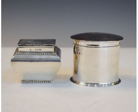 Victorian silver rectangular tea caddy, Sheffield 1899, together with a George V oval two caddy, Sheffield 1932, combined wei