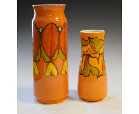 Two Poole Delphis range vases, each having typical abstract decoration on an orange ground   Condition: 
