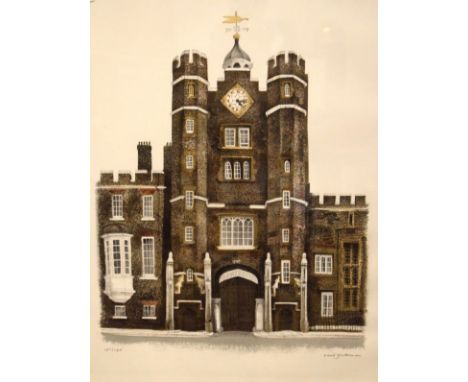 David Gentleman - Limited edition signed coloured print - St James Palace, No.150/195, signed and numbered in pencil, framed 