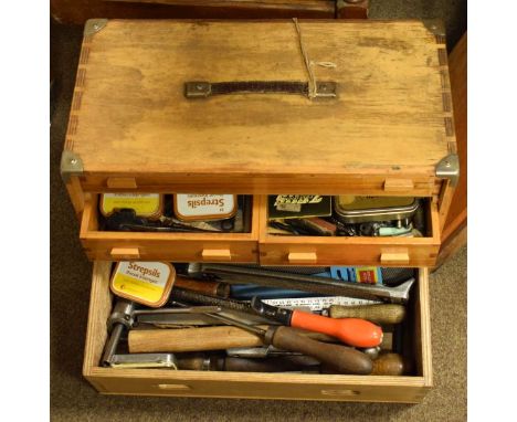 Beech portable tool chest fitted five drawers and containing various tools, together with two other tool boxes and contents  