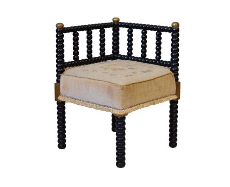 Victorian ebonised bobbin framed corner chair   Condition: 