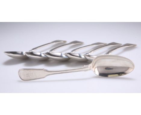 SIX GEORGIAN SILVER DESSERT SPOONS, four by&nbsp;William Eley, William Fearn &amp; William Chawner,&nbsp;London 1809, two by 