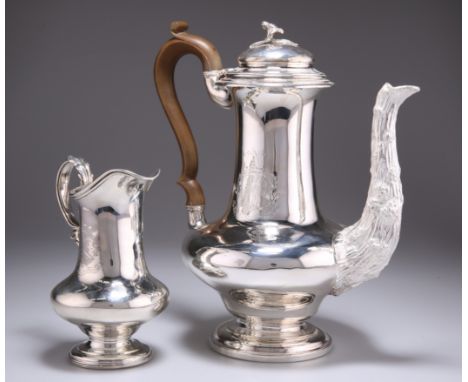 A GEORGE IV SILVER TWO-PIECE COFFEE SERVICE,&nbsp;by James Charles Edington, London 1829, baluster form, the coffee pot cast 