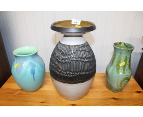 A Studio Pottery vase initialled to base and a Guy Sydenham Poole Pottery vase and one other Poole Pottery vase