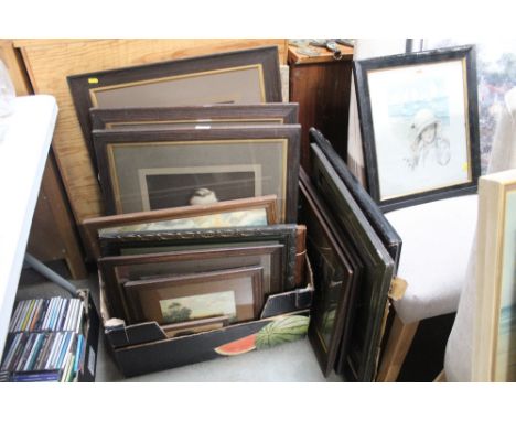 A quantity of various photographic prints, picture frames etc, a Hellings sketch "On the Broads Ranworth"