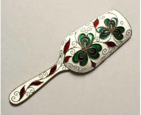 A GOOD SMALL RUSSIAN SILVER AND ENAMEL SPOON.