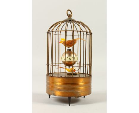 A BIRD CAGE AUTOMATON CLOCK. 19cms high.