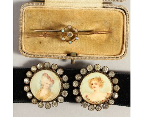 A GOLD, OPAL AND DIAMOND BROOCH and A PASTE PORTRAIT BROOCH.