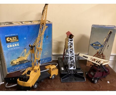 Lionel Lift and a coles crane with box and a Rapier model crane with box-played with vintage -3 vintage toy models (3)