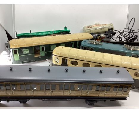Railway SNCF O gauge 2 carriages , a SNCF BB920 Loco electric overhead type,and an ACE litho carriage and some wagon etc and 